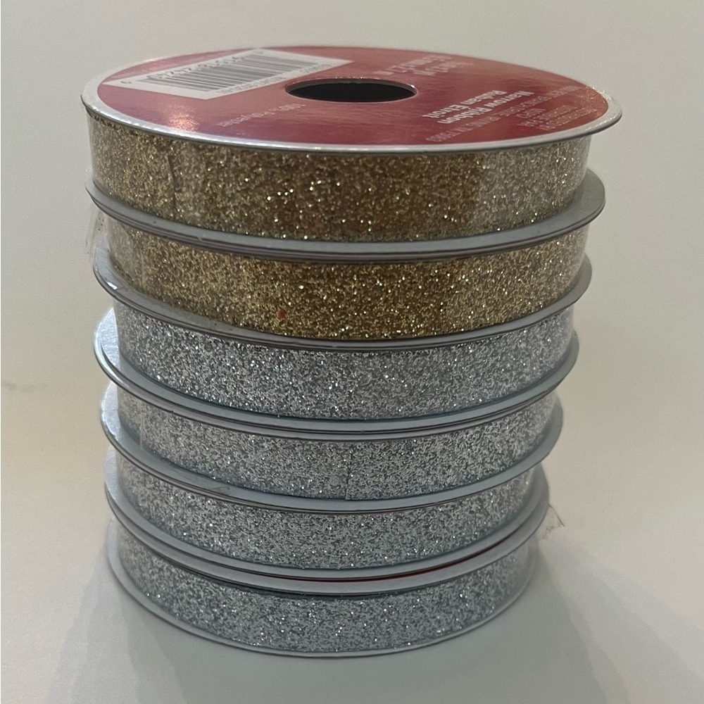 6 nwt rolls of ribbon silver gold sparkly